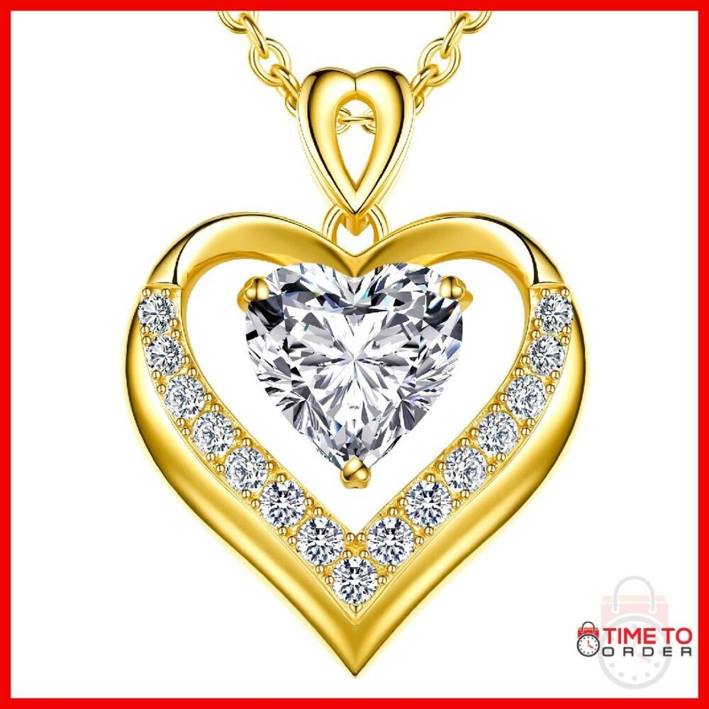 2-3 Ct Moissanite Heart Pendant Necklace 18k Gold Plated S925 Silver